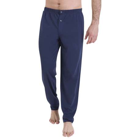 Pyjama chemise en coton marine pourvu d'un col tailleur et de manches longues - Image 2