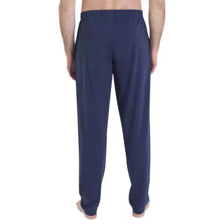 Pyjama chemise en coton marine pourvu d'un col tailleur et de manches longues - Image 4
