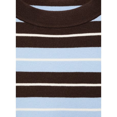 Pull marron et bleu rayé avec une coupe ample et un col rond - Image 2
