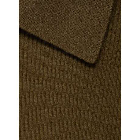 Pull kaki en maille côtelée avec une coupe ajustée et un col polo boutonné - Image 2