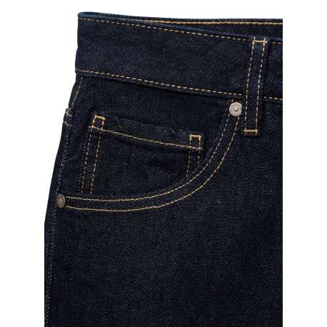 Jean 5 poches en coton indigo uni avec une coupe droite et surpiqûres beiges - Image 2