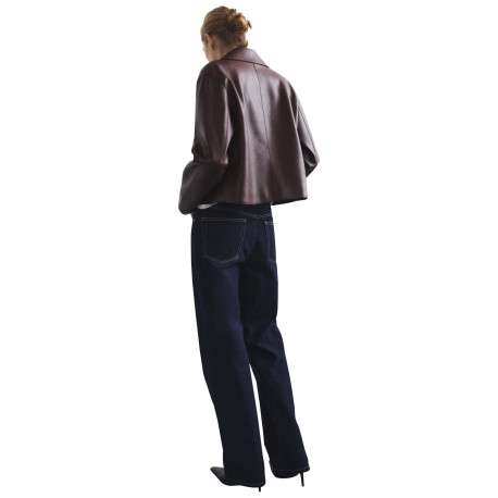 Jean 5 poches en coton indigo uni avec une coupe droite et surpiqûres beiges - Image 5