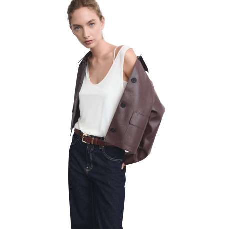Jean 5 poches en coton indigo uni avec une coupe droite et surpiqûres beiges - Image 6