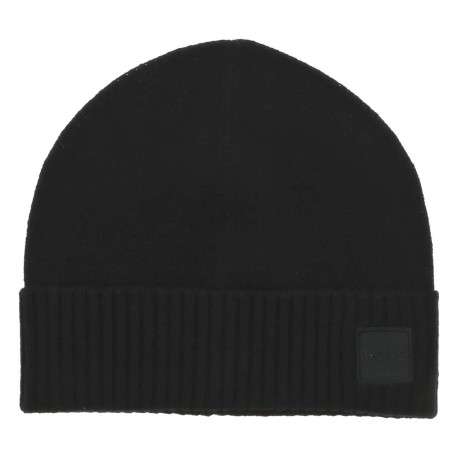 Bonnet en coton et laine mélangé noir en maille fine et logo brodé