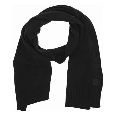Echarpe en coton et laine mélangé noire en maille fine et logo cousu
