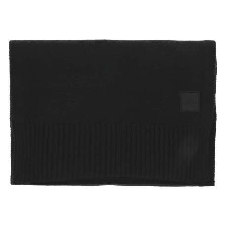 Echarpe en coton et laine mélangé noire en maille fine et logo cousu - Image 2
