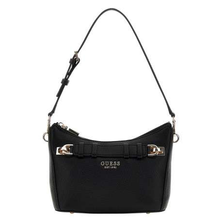 Sac porté épaule noir uni avec zip et logo en pièces métalliques