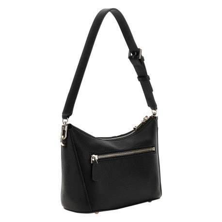 Sac porté épaule noir uni avec zip et logo en pièces métalliques - Image 2