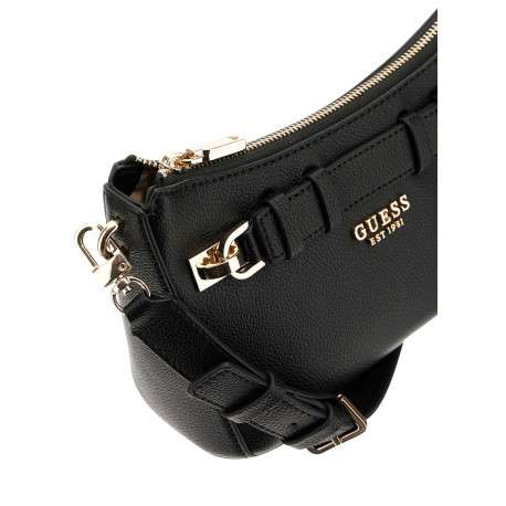 Sac porté épaule noir uni avec zip et logo en pièces métalliques - Image 3