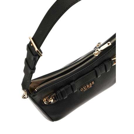 Sac porté épaule noir uni avec zip et logo en pièces métalliques - Image 4