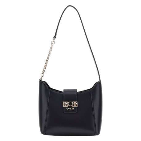 Sac porté à l'épaule noir uni avec logo de la marque en pièces métalliques