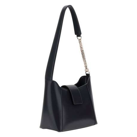 Sac porté à l'épaule noir uni avec logo de la marque en pièces métalliques - Image 2