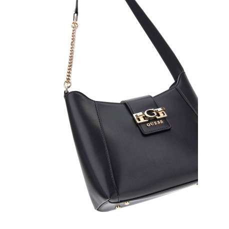 Sac porté à l'épaule noir uni avec logo de la marque en pièces métalliques - Image 4