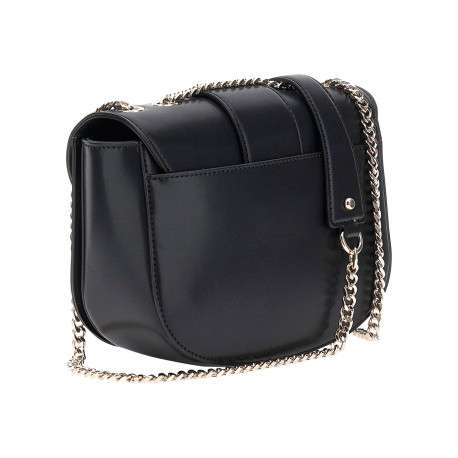 Sac noir uni avec bandoulière noire et dorée et logo de la marque - Image 2