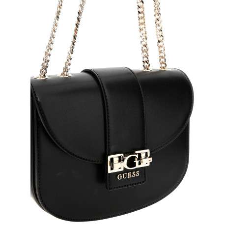 Sac noir uni avec bandoulière noire et dorée et logo de la marque - Image 3