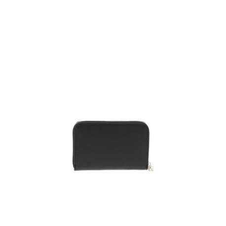 Portefeuille noir brillant avec un zip et logo de la marque