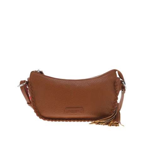 Sac bandoulière camel uni avec poche zippée et patch avec logo