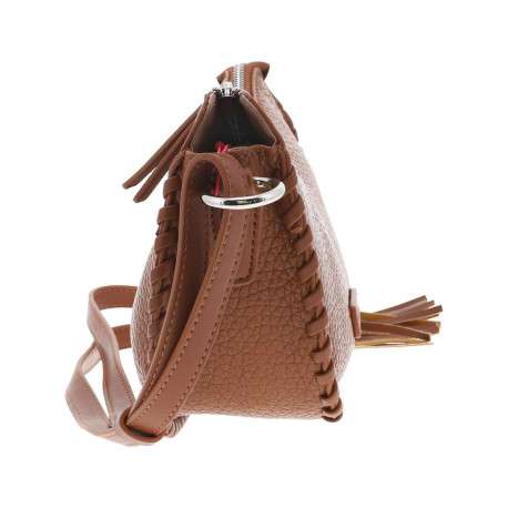 Sac bandoulière camel uni avec poche zippée et patch avec logo - Image 2