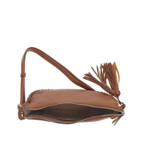 Sac bandoulière camel uni avec poche zippée et patch avec logo - Image 4