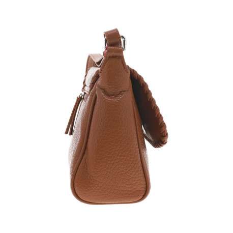 Sac bandoulière camel uni avec pression et patch du logo de la marque - Image 2