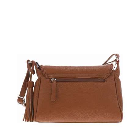 Sac bandoulière camel uni avec pression et patch du logo de la marque - Image 3