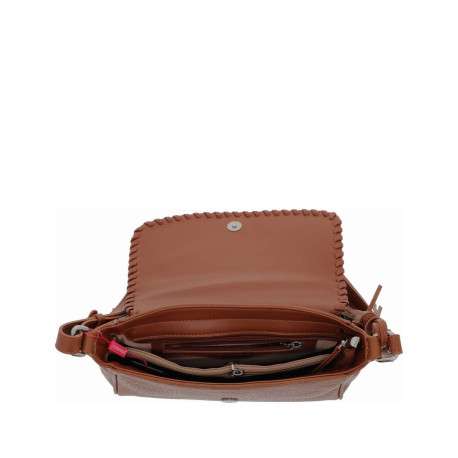 Sac bandoulière camel uni avec pression et patch du logo de la marque - Image 4