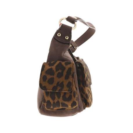 Sac porté épaule marron avec motifs léopards sur les poches de devant et côtés - Image 2