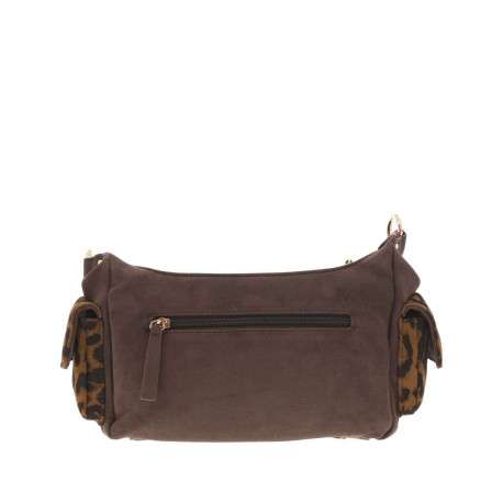 Sac porté épaule marron avec motifs léopards sur les poches de devant et côtés - Image 3