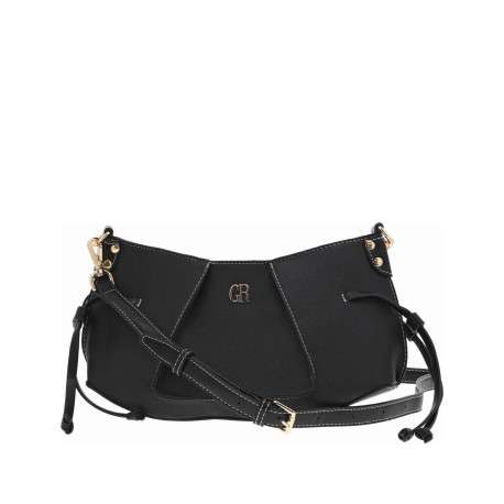 Sac porté à l'épaule noir uni avec un zip et logo de la marque