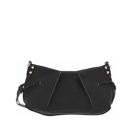 Sac porté à l'épaule noir uni avec un zip et logo de la marque - Image 3
