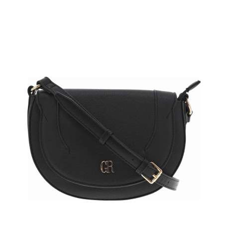 Sac bandoulière noir uni à pression et à zip avec logo gravé