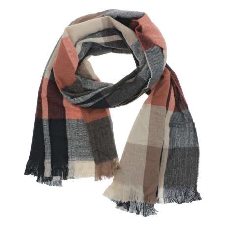 Echarpe multicolore avec des motifs à carreaux et des franges