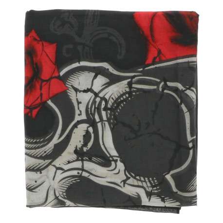Foulard en coton noir transparent avec des imprimés rouges et blancs - Image 2