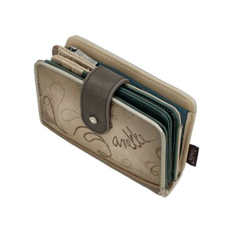 Portefeuille beige orné du logo de la marque avec de multiples rangements - Image 3