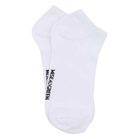 Chaussettes basses en coton biologique blanches ornées du nom de la marque