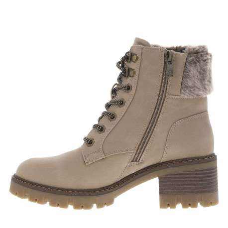 Bottines taupe à talon décroché moyen avec une doublure en fausse fourrure