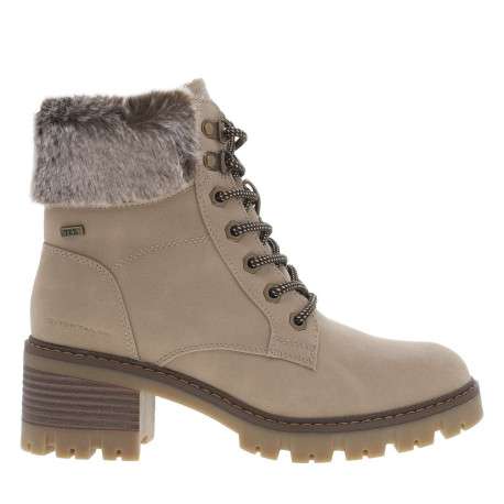 Bottines taupe à talon décroché moyen avec une doublure en fausse fourrure - Image 2