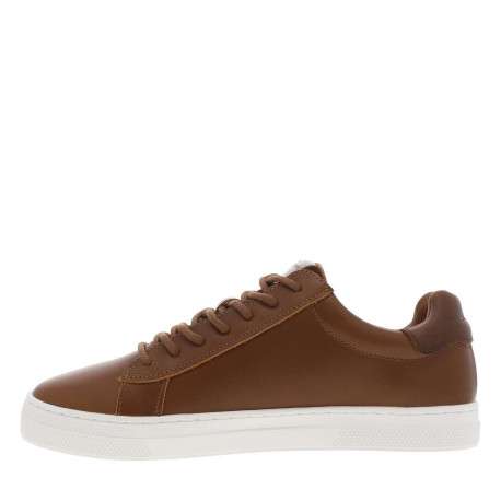 Baskets en cuir cognac à talon plat avec une languette en daim
