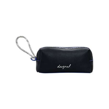 Trousse noire mate pourvue d'une fermeture zippée argentée