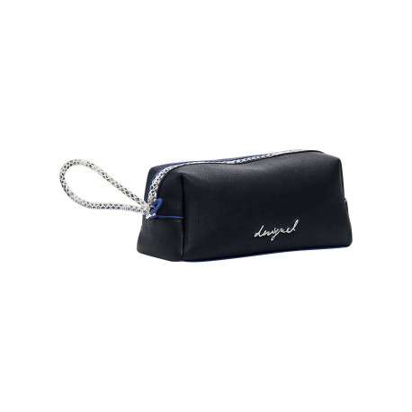 Trousse noire mate pourvue d'une fermeture zippée argentée - Image 2