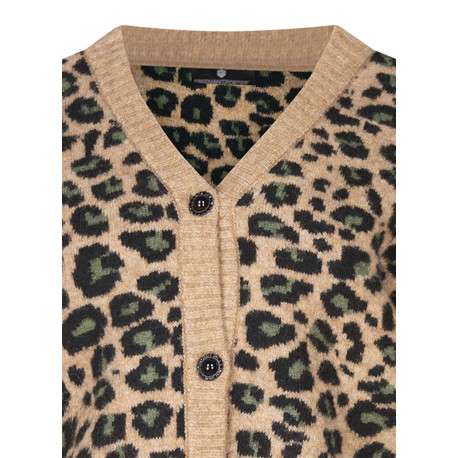 Cardigan camel léopard avec une coupe ajustée à col v et des manches longues - Image 3
