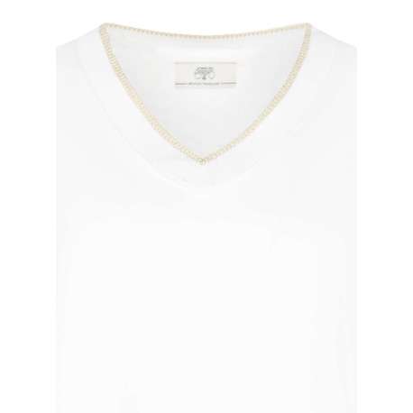 T-shirt écru uni coupe ajustée avec un col V et des manches courtes - Image 3