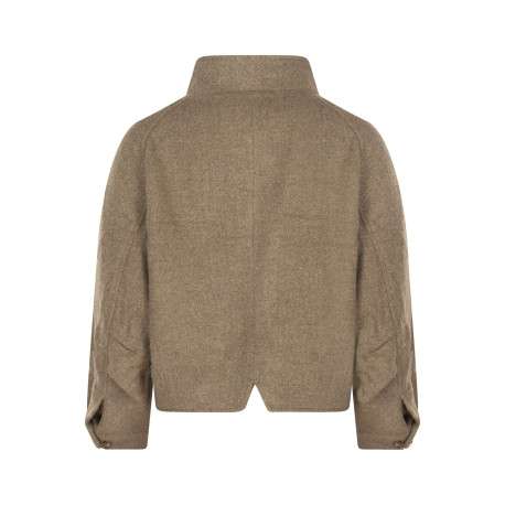 Veste taupe uni coupe ajustée pourvue d'un col montant et de manches longues - Image 2