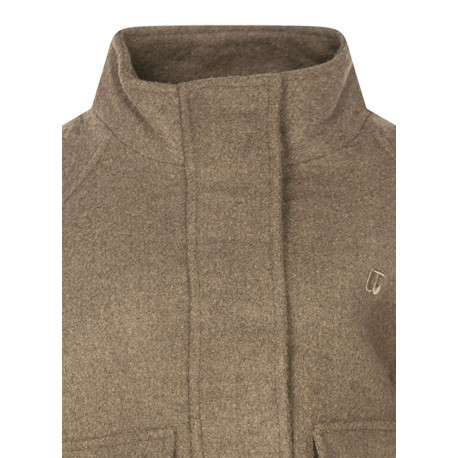 Veste taupe uni coupe ajustée pourvue d'un col montant et de manches longues - Image 3