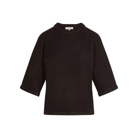 Pull marron coupe ample manches 3/4 pourvu d'un col rond