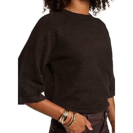 Pull marron coupe ample manches 3/4 pourvu d'un col rond - Image 4
