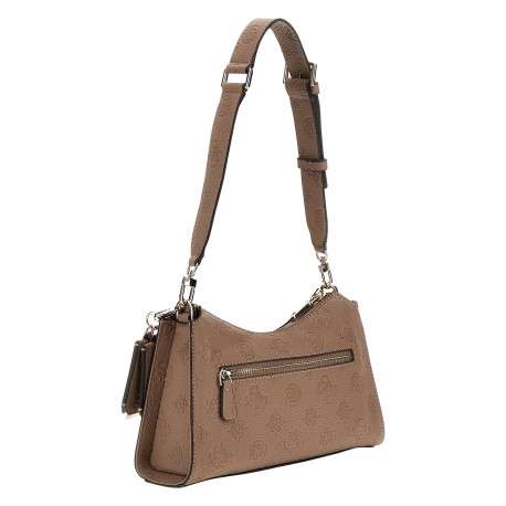Sac bandoulière taupe avec monogrammes et logo en pièce métallique - Image 2