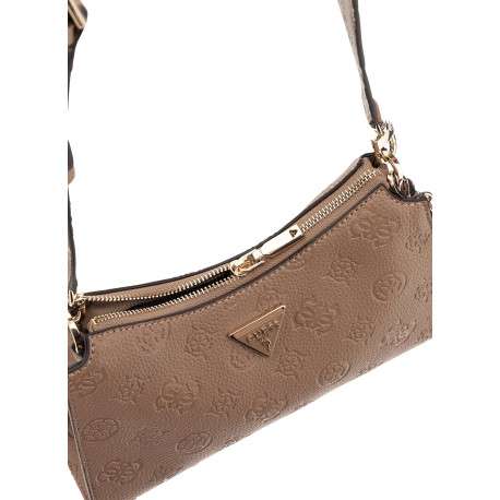 Sac bandoulière taupe avec monogrammes et logo en pièce métallique - Image 3