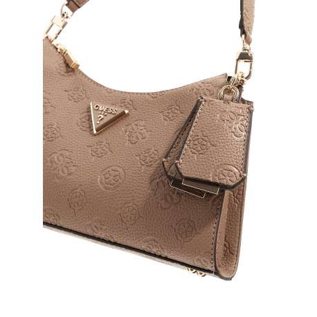 Sac bandoulière taupe avec monogrammes et logo en pièce métallique - Image 4