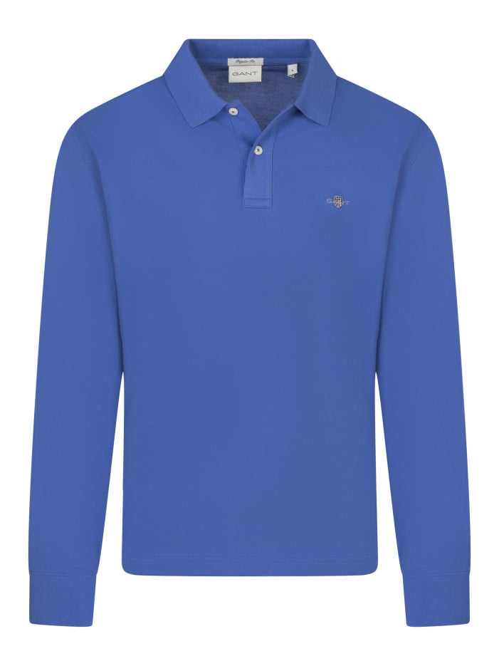 Polo en coton bleu uni à...